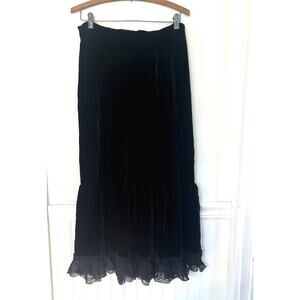 VTG Y2K ECI New York Black Velvet Lace Hem Side Zip Elegant Whimsigoth SZ 12